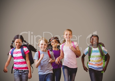 Running kids with blank brown background