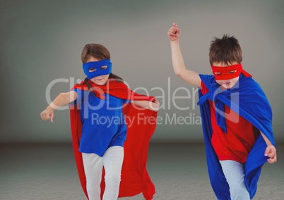 Superhero kids with blank grey background