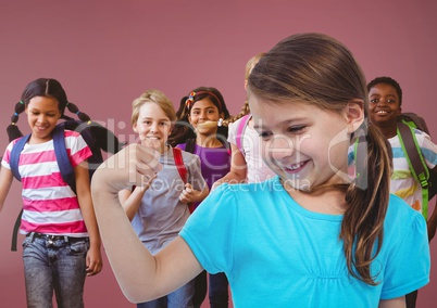 kids having fun with red background