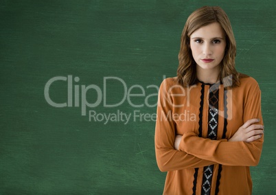 Woman standing with blackboard