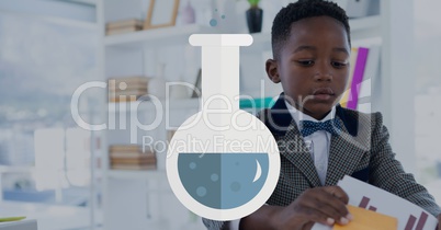 Science icon against office kid boy background
