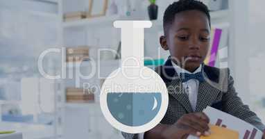 Science icon against office kid boy background