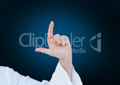 Martial arts hand pointing up with blue background
