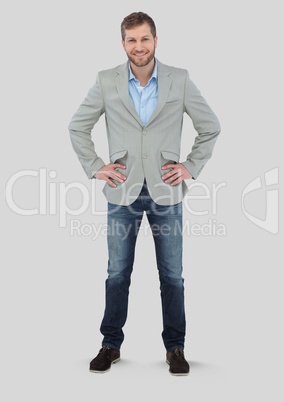 Full body portrait of Man standing with grey background