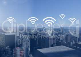 City with icons of wifi