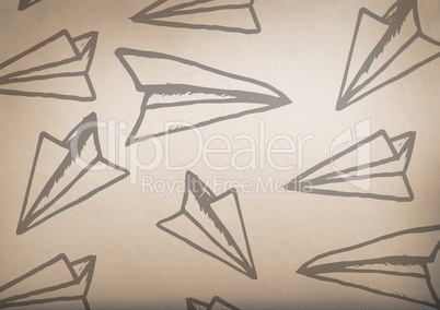 paper airplane graphics with rustic background