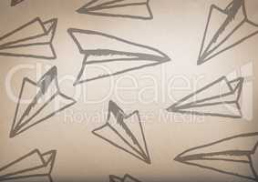 paper airplane graphics with rustic background