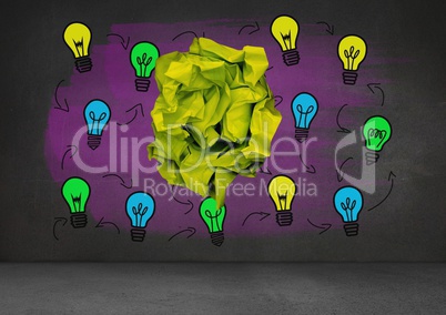 light bulbs with crumpled paper ball