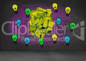 light bulbs with crumpled paper ball