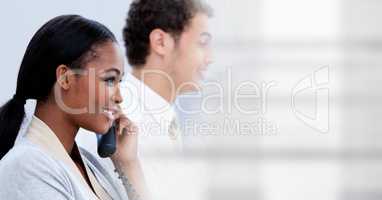 Happy business woman talking on the phone