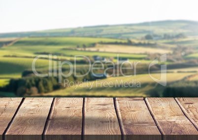 Wooden shelf with nature landscape