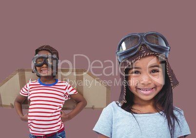 Pilot kids with blank brown background