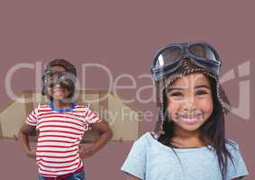 Pilot kids with blank brown background