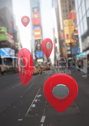 Location pointer markers in city street