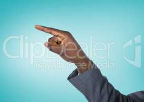 Businessman's hand pointing with blue background
