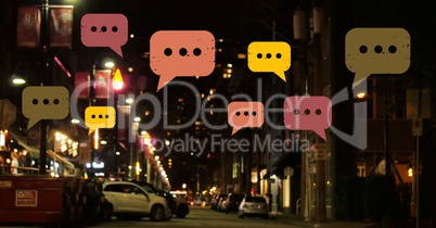 Chat bubbles over night city
