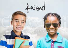 Friend text with Happy kids with blank background