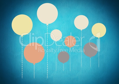 Colorful balloons floating on blue background