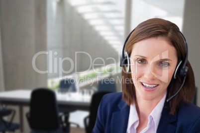 Customer care representative woman against office background