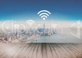 City with icons of wifi