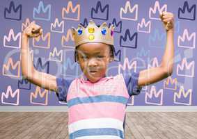 Boy with crown blank room background with king crown graphics