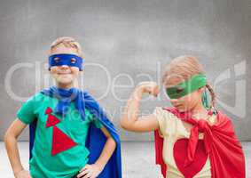 Superhero kids with blank grey background