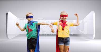 Superhero kids with modern background