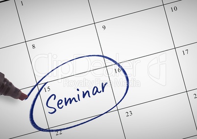 Seminar Text written on calendar with marker