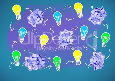 light bulbs with crumpled paper balls