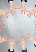 Hands in circle with grey background