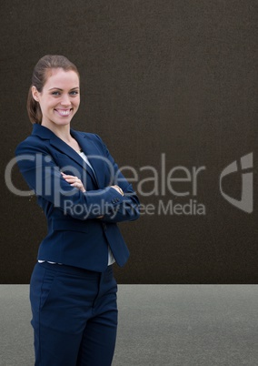 Woman standing with blackboard