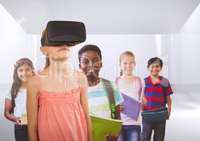 Kids with VR headset in room