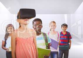 Kids with VR headset in room