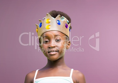 Girl wearing crown with blank purple backgorund