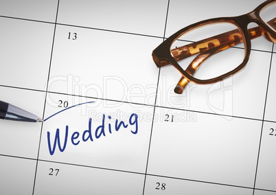 Wedding Text written on calendar with marker