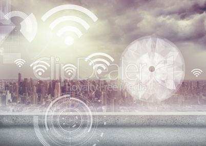 City with wifi icons