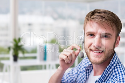 Customer care representative man against office background