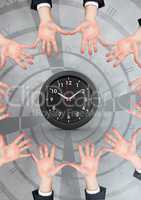 Hands in circle around clock