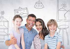 Happy Family in front of home drawings