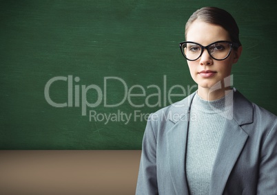 Woman standing with blackboard