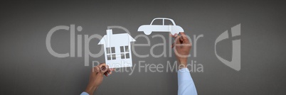 Car and house insurance concept against grey background