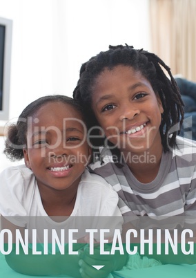Education and online teaching text and girls smiling