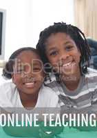Education and online teaching text and girls smiling