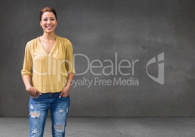 Woman standing with grey background