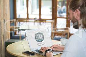 Man using a computer with e-learning information in the screen