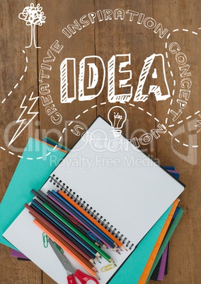 Idea graphics  text written on table with notebook