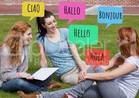 Hello in different languages chat bubbles learning with students