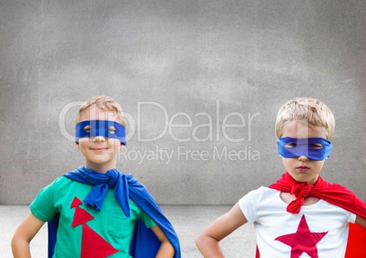 Superhero kids with blank grey background