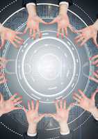 Hands in circle around technology user interface