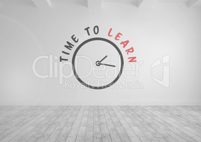 Time to Learn text with clock in room
